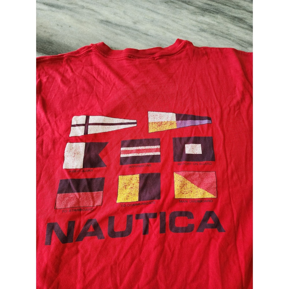 Vintage 90s Nautica Mens XXL Red Graphic T-Shirt USA Nautical Flags Cotton